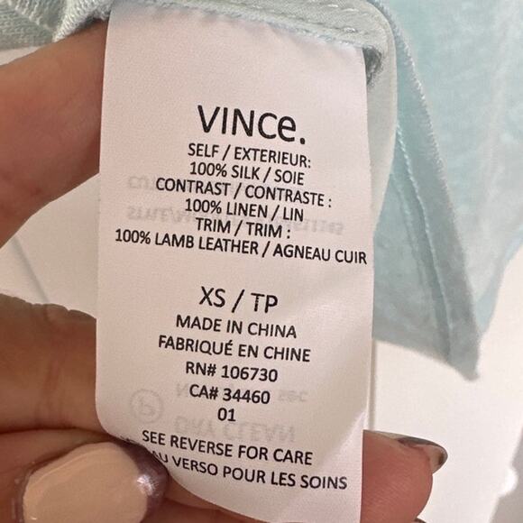 Vince Women's Linen & Silk with Leather Trim Light Blue Casual Shirt, Size XS - Picture 6 of 14